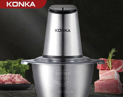 KONKA Professional All-Rounder Household Mincer 2 Speeds Double Blade 1.2L Stainless Steel Electric Chopper Meat Grinder Slicer