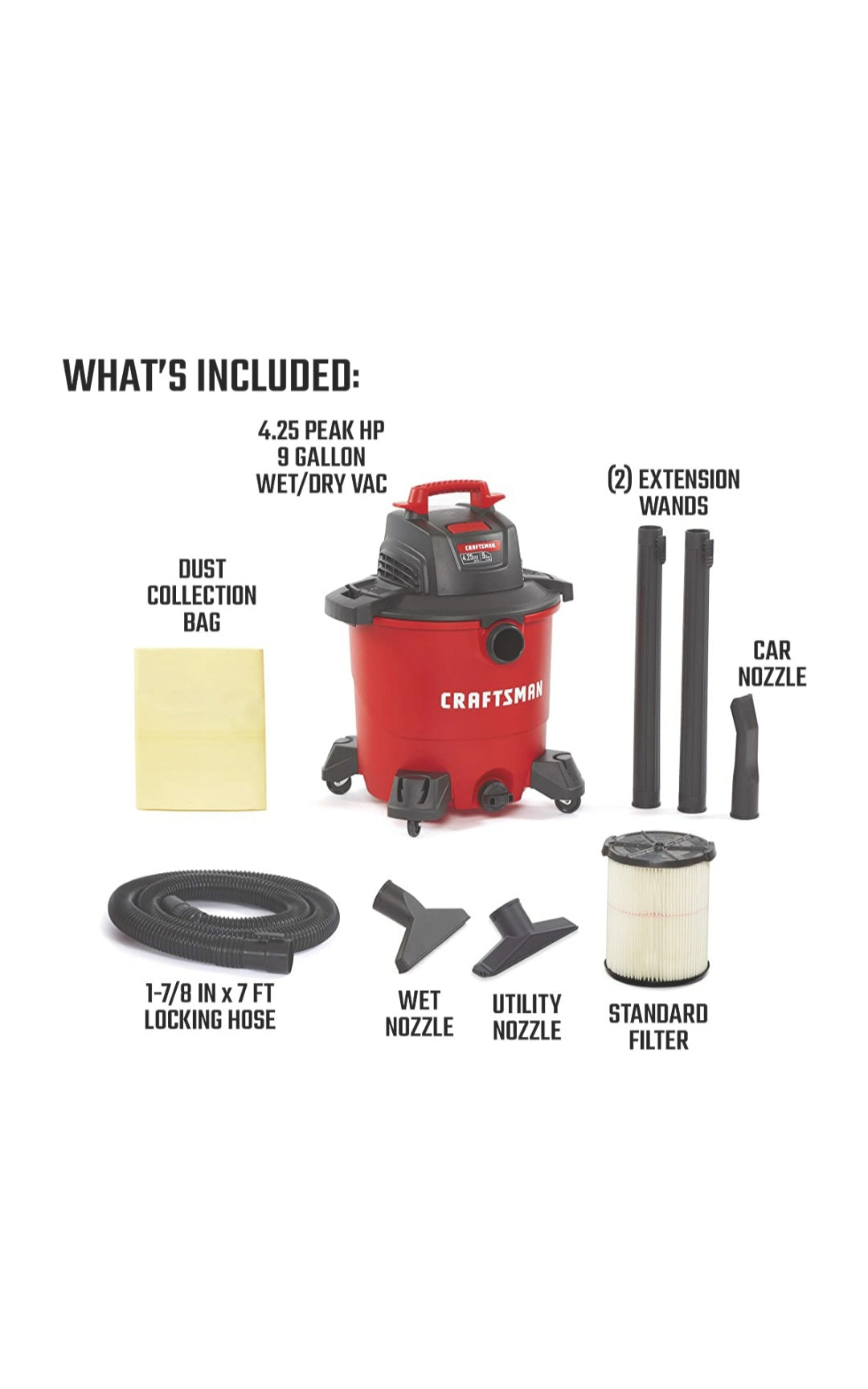 CRAFTSMAN 34 Litre (9 Gallon) 4.25 Peak HP Wet/Dry Vac, Shop Vacuum