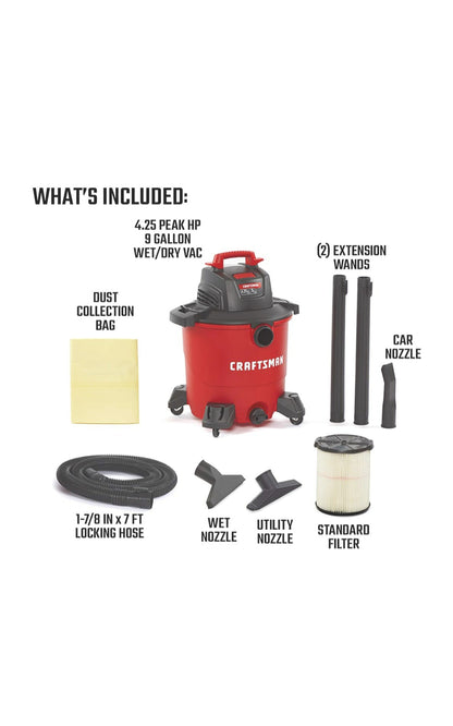 CRAFTSMAN 34 Litre (9 Gallon) 4.25 Peak HP Wet/Dry Vac, Shop Vacuum