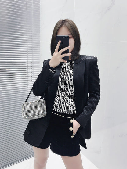 2021FW Autumn Luxury Suits Women Black Shoulder Padded Blazer Jacket With Casual Long Trouse Female Fashion Sets Gdnz 7.02