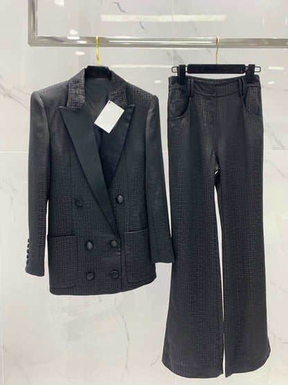 2021FW Autumn Luxury Suits Women Black Shoulder Padded Blazer Jacket With Casual Long Trouse Female Fashion Sets Gdnz 7.02