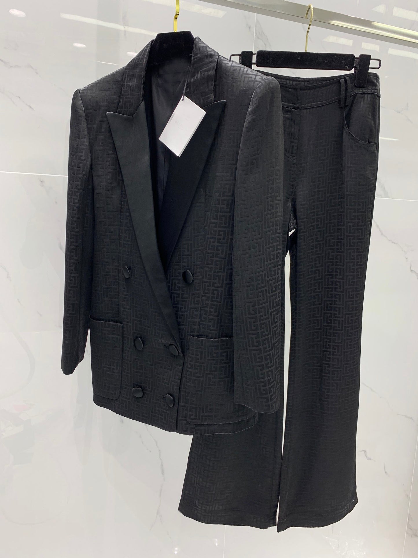 2021FW Autumn Luxury Suits Women Black Shoulder Padded Blazer Jacket With Casual Long Trouse Female Fashion Sets Gdnz 7.02