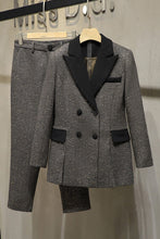 Cargar imagen en el visor de la galería, 2021SS Spring High Quality Women Sequined Tweed Double Breasted Jacket Coat + Casual Long Trouse Pants

