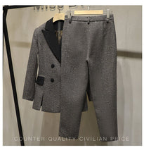 Cargar imagen en el visor de la galería, 2021SS Spring High Quality Women Sequined Tweed Double Breasted Jacket Coat + Casual Long Trouse Pants
