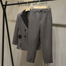 Cargar imagen en el visor de la galería, 2021SS Spring High Quality Women Sequined Tweed Double Breasted Jacket Coat + Casual Long Trouse Pants
