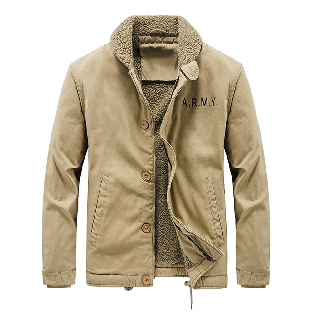2022 Men's Winter Jacket Coat Plus Velvet Zip Solid Button Casual Long Sleeve Turn-down Collar Woven Winter Thermal Coat Outwear