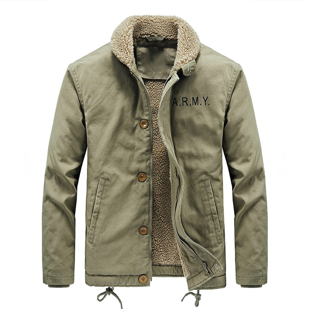 2022 Men's Winter Jacket Coat Plus Velvet Zip Solid Button Casual Long Sleeve Turn-down Collar Woven Winter Thermal Coat Outwear