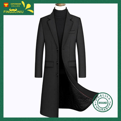 2022 winter over the knee long men's fashion slim wool coat luxury high quality business gentleman youth thick warm wool coat
