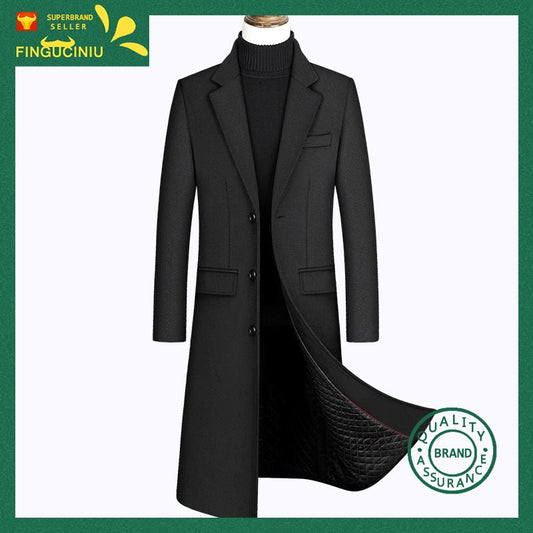2022 winter over the knee long men's fashion slim wool coat luxury high quality business gentleman youth thick warm wool coat