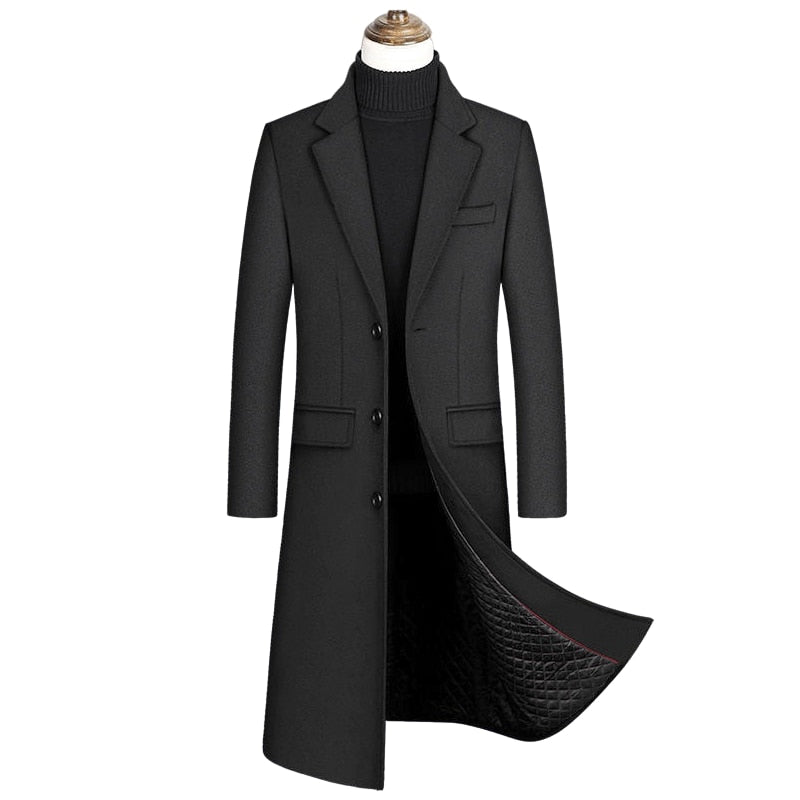 2022 winter over the knee long men's fashion slim wool coat luxury high quality business gentleman youth thick warm wool coat