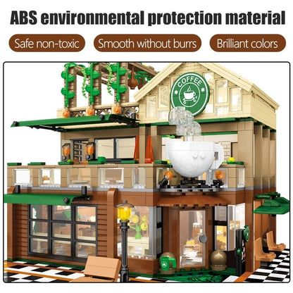 2059Pcs Miniature Mini Coffee Shop Model Building Blocks City Street View Casual House Figures Bricks Toys Children Children