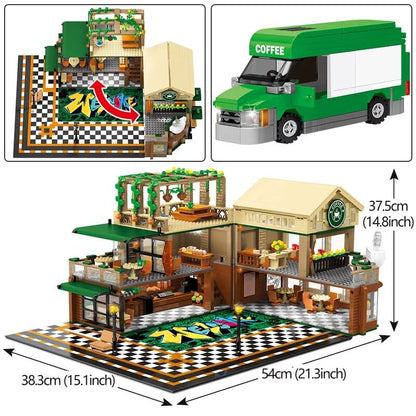 2059Pcs Miniature Mini Coffee Shop Model Building Blocks City Street View Casual House Figures Bricks Toys Children Children