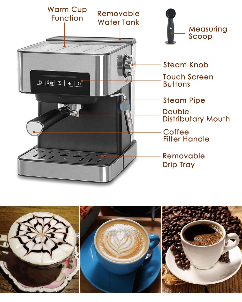 20Bar Espresso Coffee Maker Machine Semi-automatic Coffee Machine Household Italian Coffee Maker With Steam Function