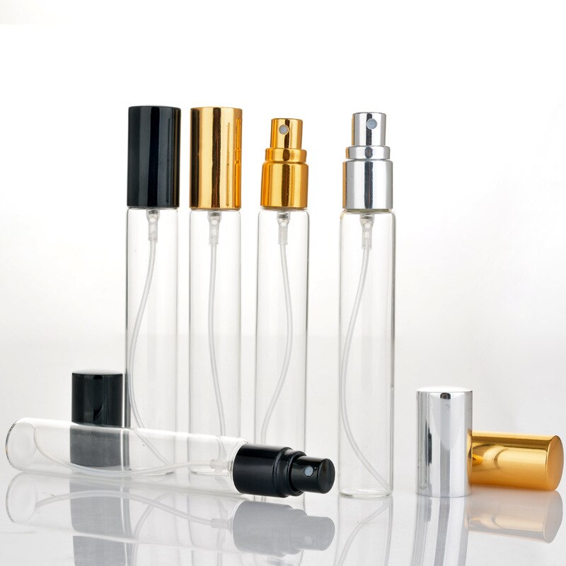 20pcs/lot 5ml 10ml 15ML Portable Glass Refillable Perfume Bottle With Aluminum Atomizer Empty Parfum Case For Traveler