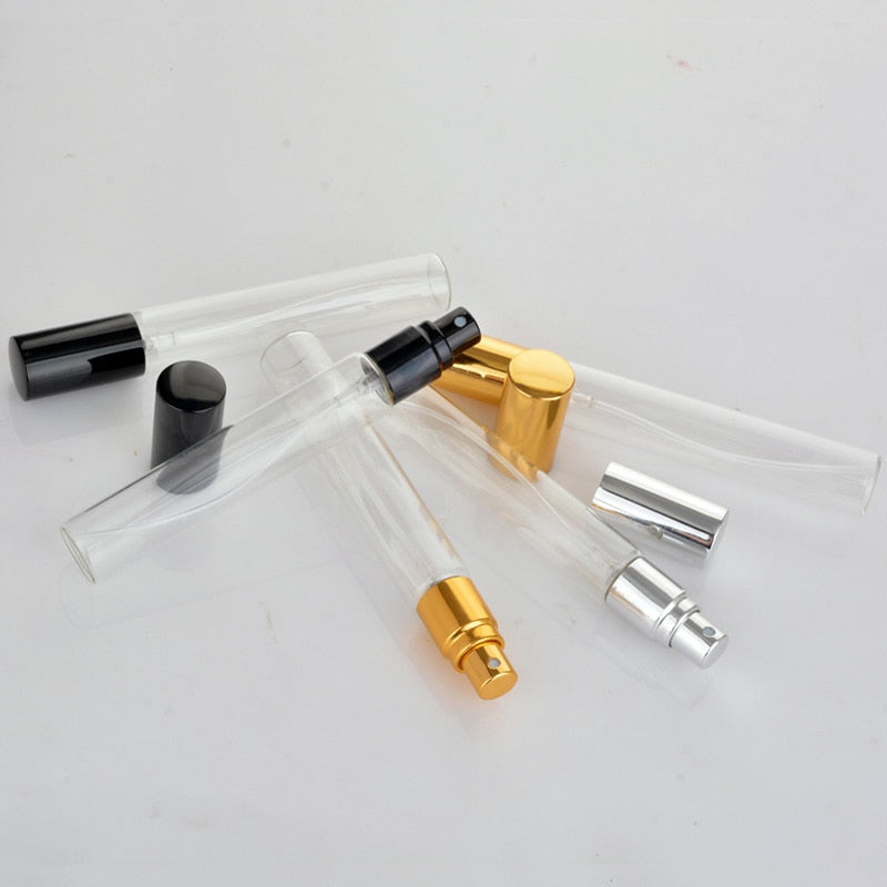 20pcs/lot 5ml 10ml 15ML Portable Glass Refillable Perfume Bottle With Aluminum Atomizer Empty Parfum Case For Traveler