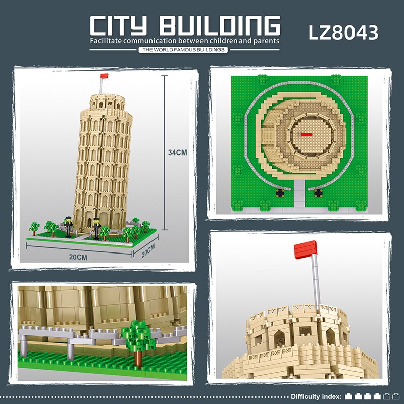 2148 pieces Miniature Building Blocks Leaning Tower of Pisa Model Building Brick World Famous DIY City Street View Building Toy Gift Puzzle