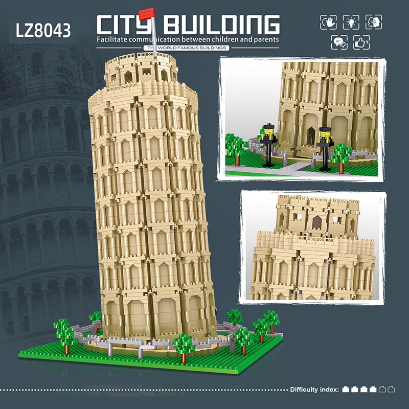 2148 pieces Miniature Building Blocks Leaning Tower of Pisa Model Building Brick World Famous DIY City Street View Building Toy Gift Puzzle