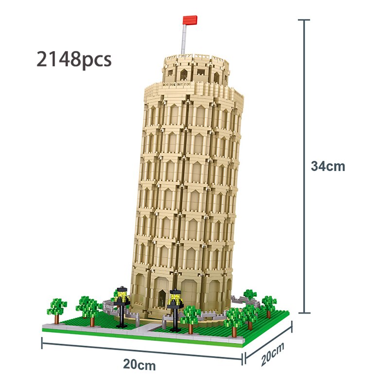 2148 pieces Miniature Building Blocks Leaning Tower of Pisa Model Building Brick World Famous DIY City Street View Building Toy Gift Puzzle