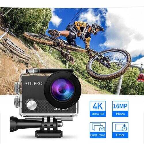 4K Action Pro Waterproof All Digital UHD WiFi Camera + RF Remote And Accessories - Color: Black
