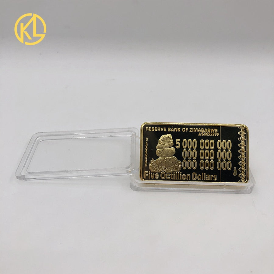 270 Pieces Gold Plated Five Octillion Dollars Zimbabwe Metal Bar With Nice Wooden Box for Gift 270 Pieces