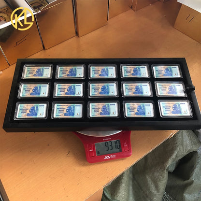 270pcs One Hundred Trillion Dollars Zimbabwe blue colored silver bar with black box for collection and souvenir gifts