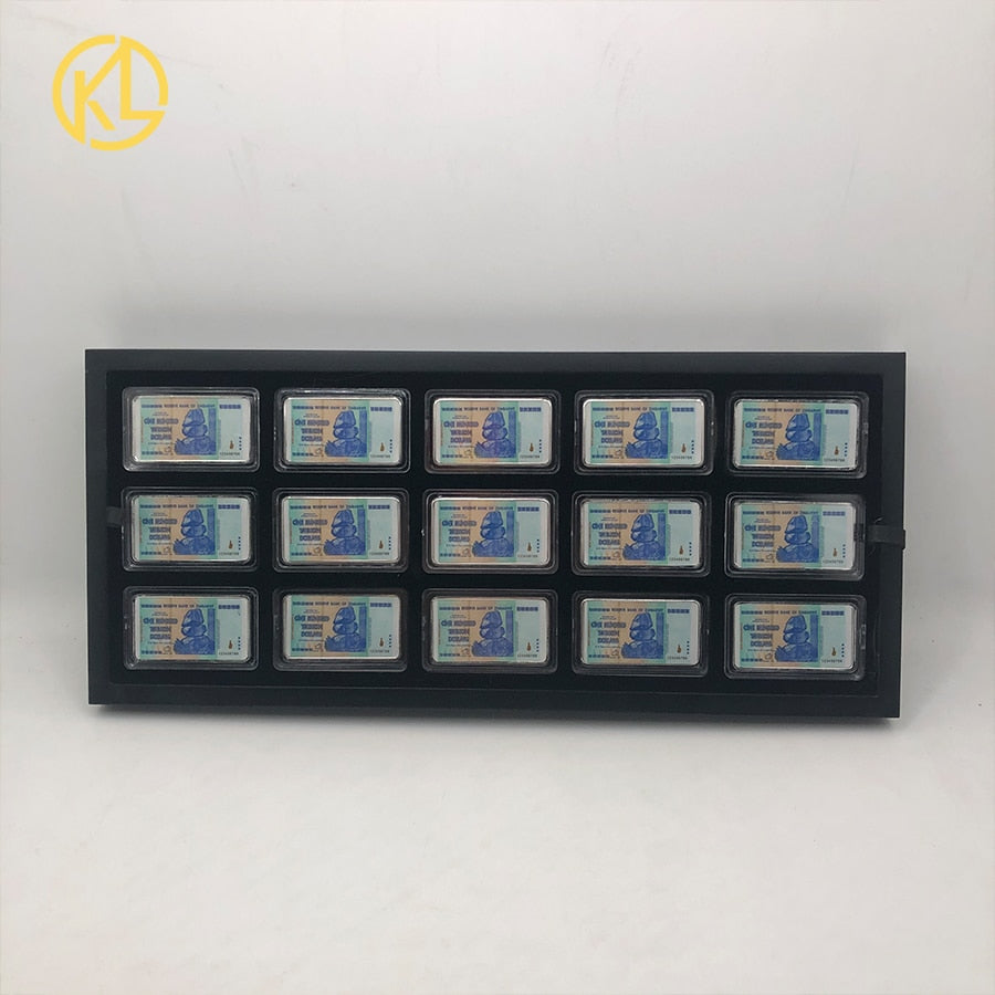 270pcs One Hundred Trillion Dollars Zimbabwe blue colored silver bar with black box for collection and souvenir gifts