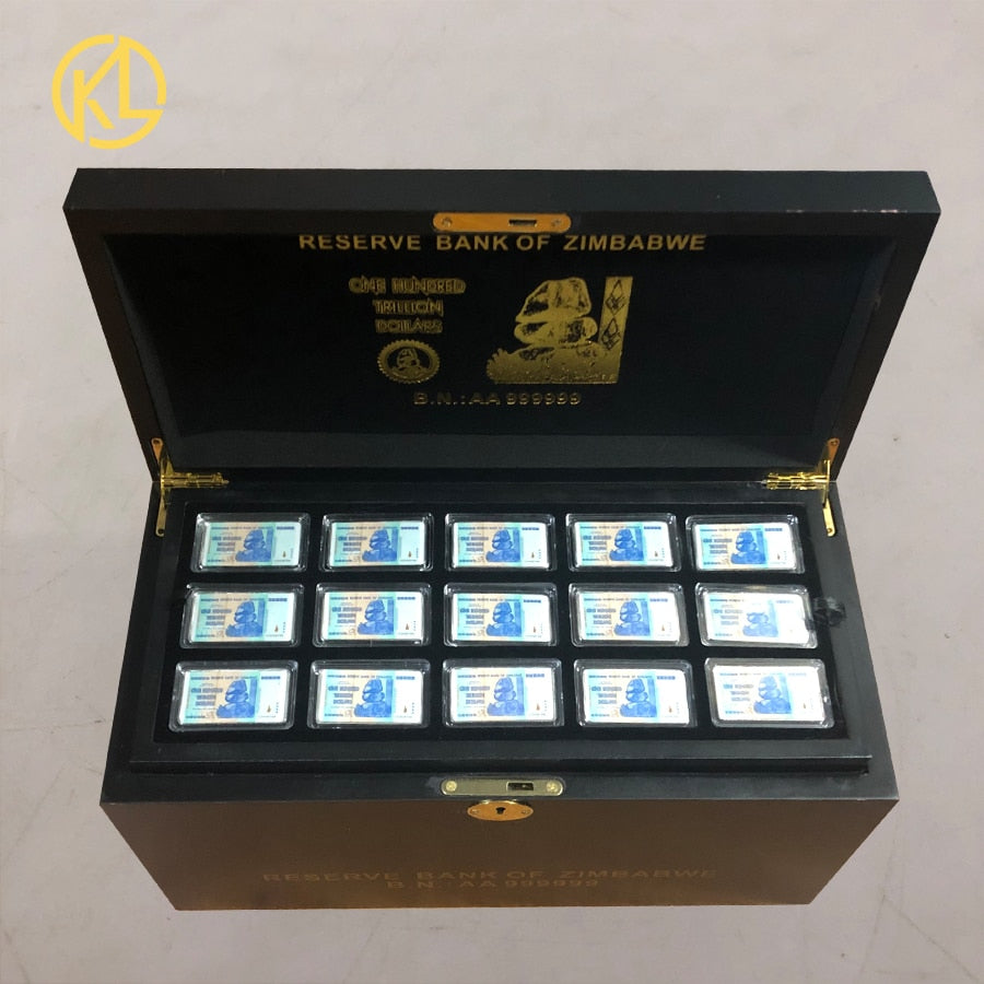 270pcs One Hundred Trillion Dollars Zimbabwe blue colored silver bar with black box for collection and souvenir gifts