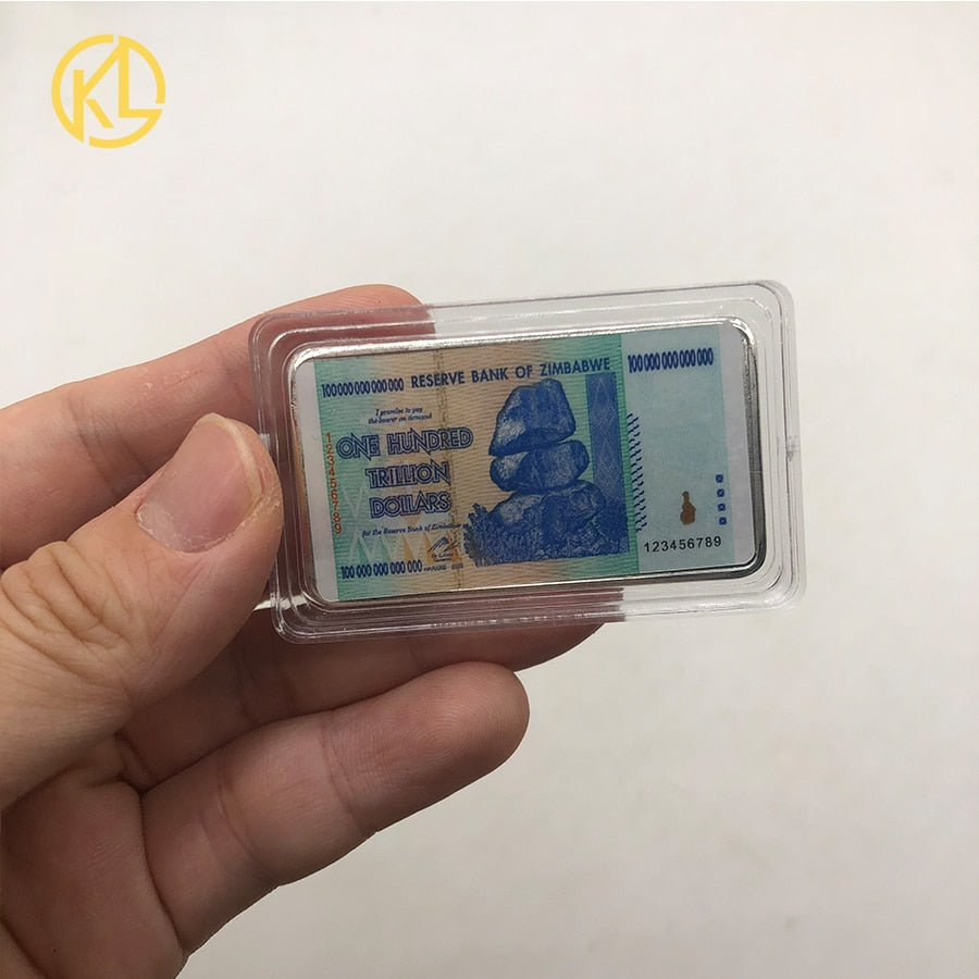 270pcs One Hundred Trillion Dollars Zimbabwe blue colored silver bar with black box for collection and souvenir gifts
