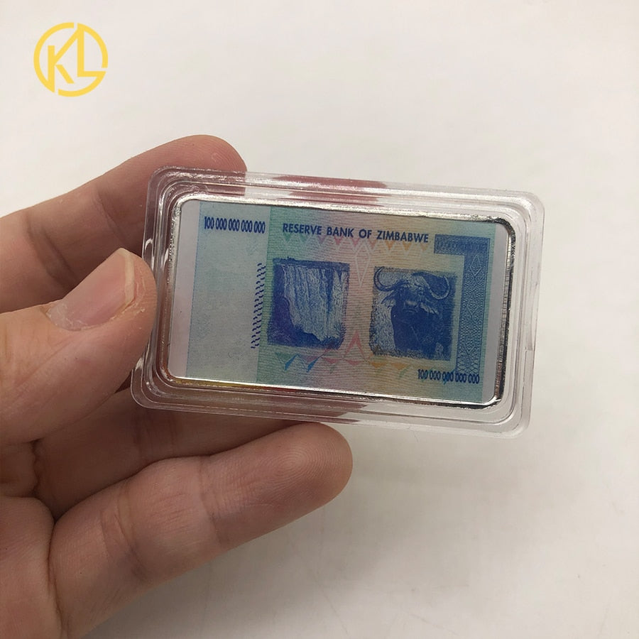 270pcs One Hundred Trillion Dollars Zimbabwe blue colored silver bar with black box for collection and souvenir gifts