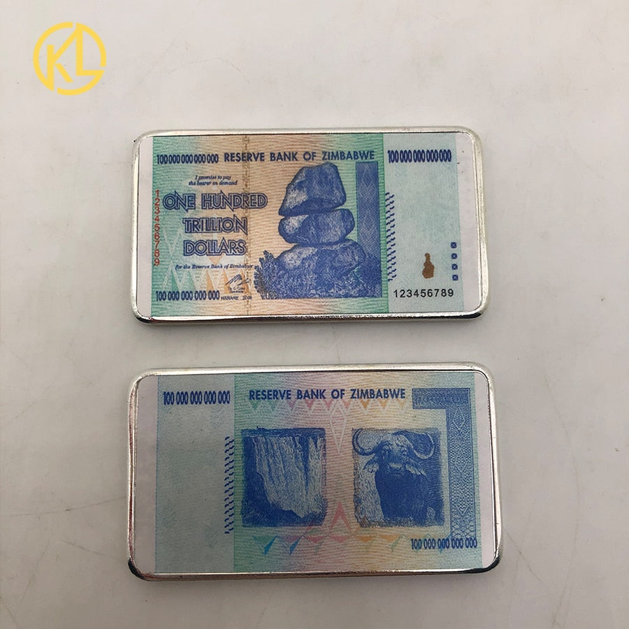 270pcs silver plated colored Metal bar Zimbabw trillion Banknote Coin wooden box set with certificates gold coin bars