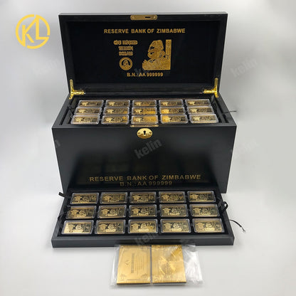 270pcs silver plated colored Metal bar Zimbabw trillion Banknote Coin wooden box set with certificates gold coin bars