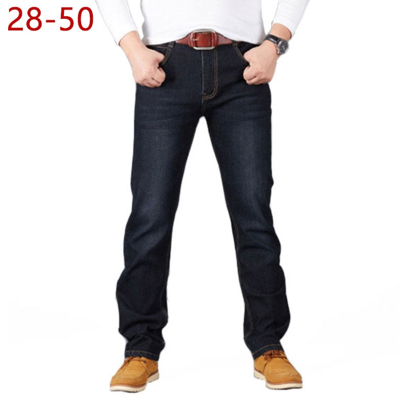 Men's Stretch Straight Jeans Pants Baggy Trousers Fashion Casual Black Blue Denim Male Business Jeans Classic Sizes 28 to 50