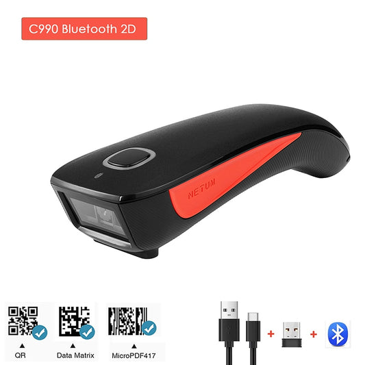 2D Barcode Scanner Wireless Bluetooth QR Code Reader C990 Data Matrix PDF417 for IOS Android Windows Mini Pocket Scanners