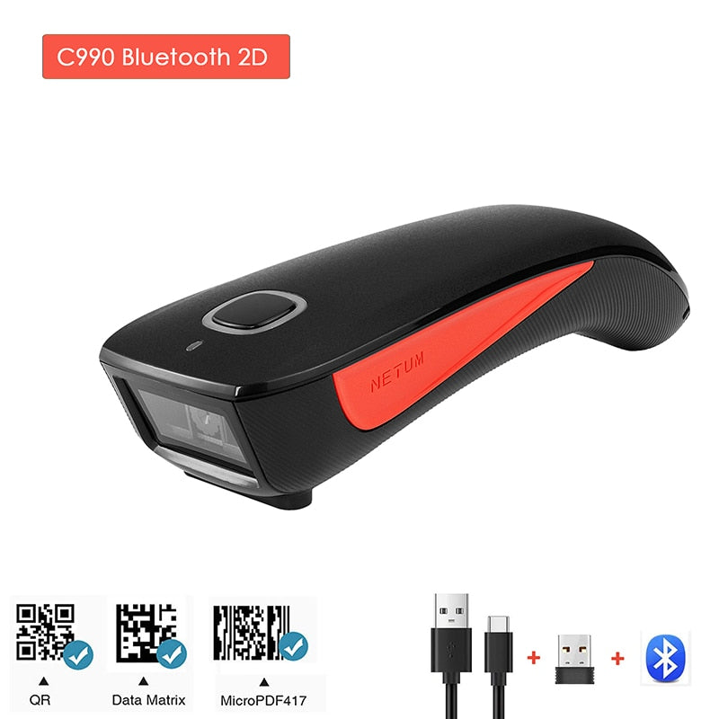 2D Barcode Scanner Wireless Bluetooth QR Code Reader C990 Data Matrix PDF417 for IOS Android Windows Mini Pocket Scanners