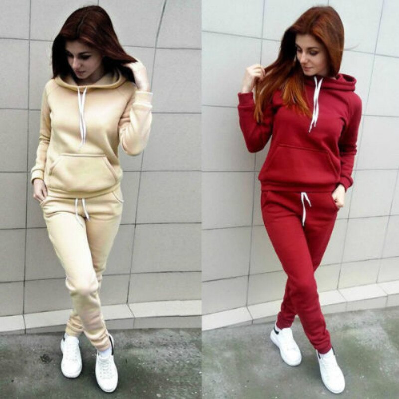 Women's Hooded Tracksuit. Sweater and Pants. Solid Colours. Tracksuit Sweatshirt Sweat Suit Sweatshirts