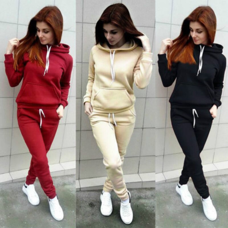 Women's Hooded Tracksuit. Sweater and Pants. Solid Colours. Tracksuit Sweatshirt Sweat Suit Sweatshirts