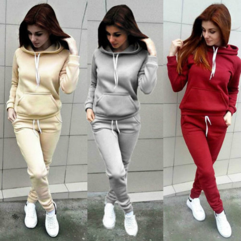 Women's Hooded Tracksuit. Sweater and Pants. Solid Colours. Tracksuit Sweatshirt Sweat Suit Sweatshirts