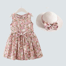 Charger l&#39;image dans la galerie, 2PCS/Set Girls Dress +Hat Cotton Comfortable Children&#39;s Dress 2021 Summer Dress Floral Girls&#39; Sleeveless Dress For Children
