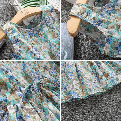 2PCS/Set Girls Dress +Hat Cotton Comfortable Children's Dress 2021 Summer Dress Floral Girls' Sleeveless Dress For Children