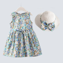 Charger l&#39;image dans la galerie, 2PCS/Set Girls Dress +Hat Cotton Comfortable Children&#39;s Dress 2021 Summer Dress Floral Girls&#39; Sleeveless Dress For Children
