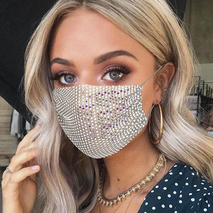 2pcs Shiny Rhinestone Mask Face Decor Jewelry Bling Elastic Fashion Jewelry Masks With Face Bandana Party Halloween Cosplay