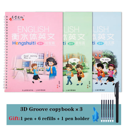 3 Books Set English Reusable Copybook For Calligraphy Learn Alphabet Children Handwriting Practice Books Baby