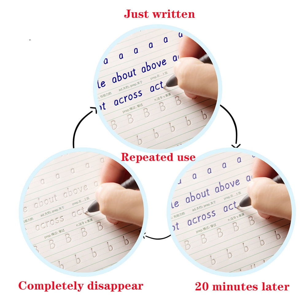 3 Books Set English Reusable Copybook For Calligraphy Learn Alphabet Children Handwriting Practice Books Baby