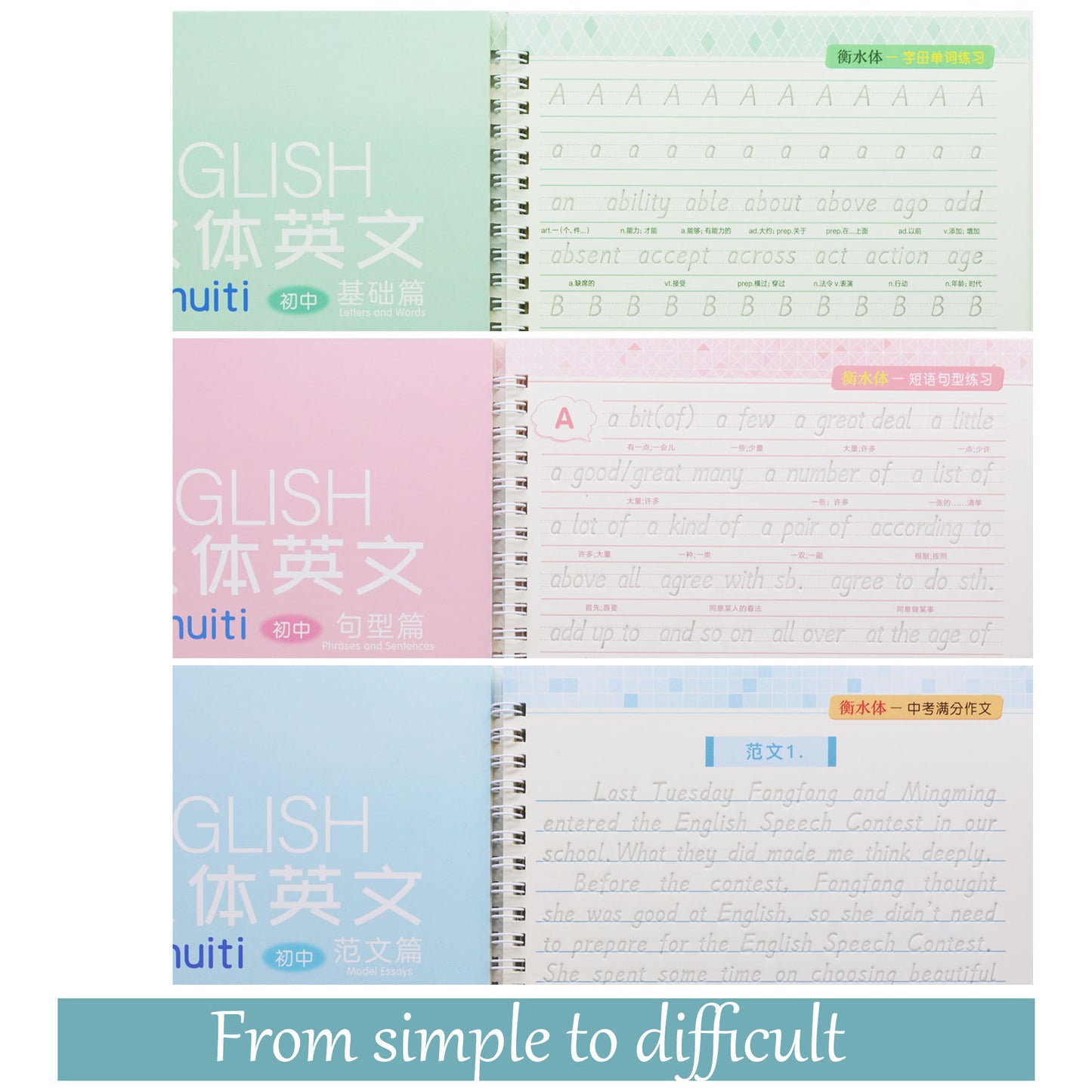 3 Books Set English Reusable Copybook For Calligraphy Learn Alphabet Children Handwriting Practice Books Baby