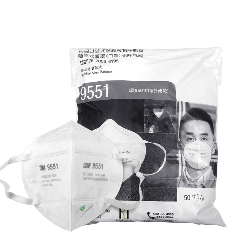 3M Earloop 9501+ Upgraded Version 9551 And Headband 9502 + Mask Flat Fold Style KN9 5 Particulate Respirator Unvalved 50-Pack
