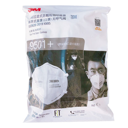 3M Earloop 9501+ Upgraded Version 9551 And Headband 9502 + Mask Flat Fold Style KN9 5 Particulate Respirator Unvalved 50-Pack