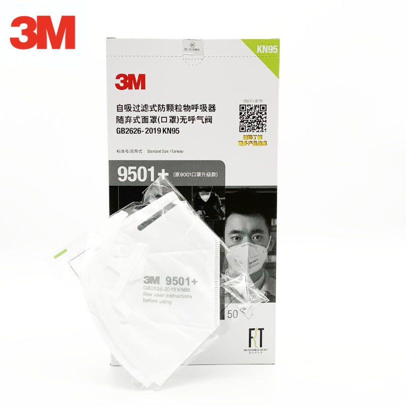 3M Earloop 9501+ Upgraded Version 9551 And Headband 9502 + Mask Flat Fold Style KN9 5 Particulate Respirator Unvalved 50-Pack