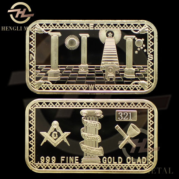 30 pcs/lot "Faith Hope Charity" Masonic Symbol Freemason Challenge Gold Bar Magnificent Bullion With Different Serial Number