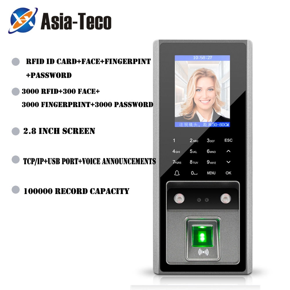 300 face 3000 figners 2.8inch LCD TCP/ip USB Biometric Fingerprint face Access Control device System support 125khz rfid card