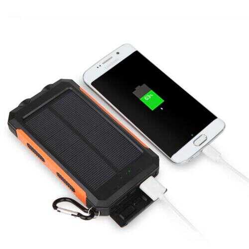 Jumbo Capacity 20,000 mAh Waterproof Solar Power Bank - Color: BLACK